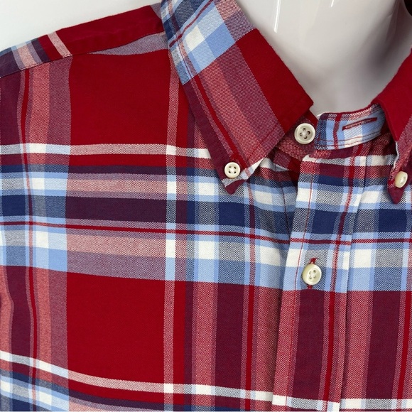 RALPH LAUREN Classic Fit Short Sleeve Button Down Cotton Red Blue Plaid XL - Picture 7 of 9